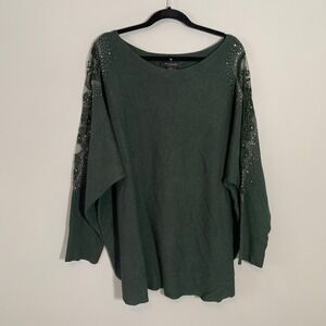 NEW Tahari Women's Green Embellished Lace Sleeve Sweater Plus Size 3X